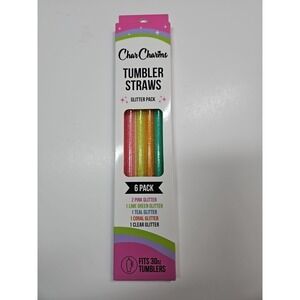 CharCharms Glitter Pack 6 Pack Reusable Tumbler Straws Fits 30 oz